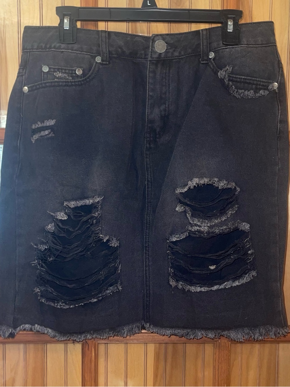 Ashley Stewart Black Distressed Denim Mini Skirt